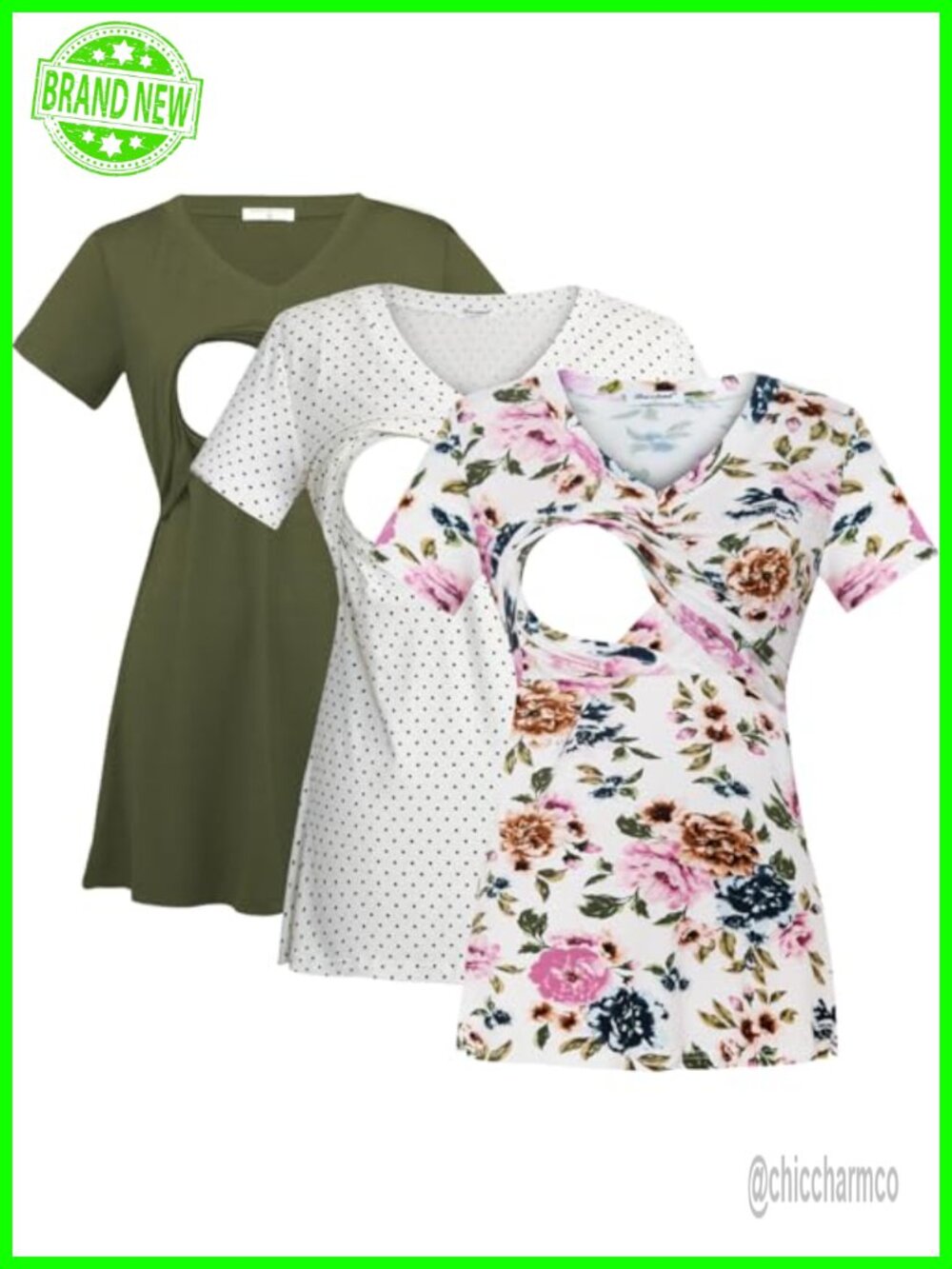 Womens 3 Pack V Neck Nursing Tops Maternity Breastfeeding Tee Shirts